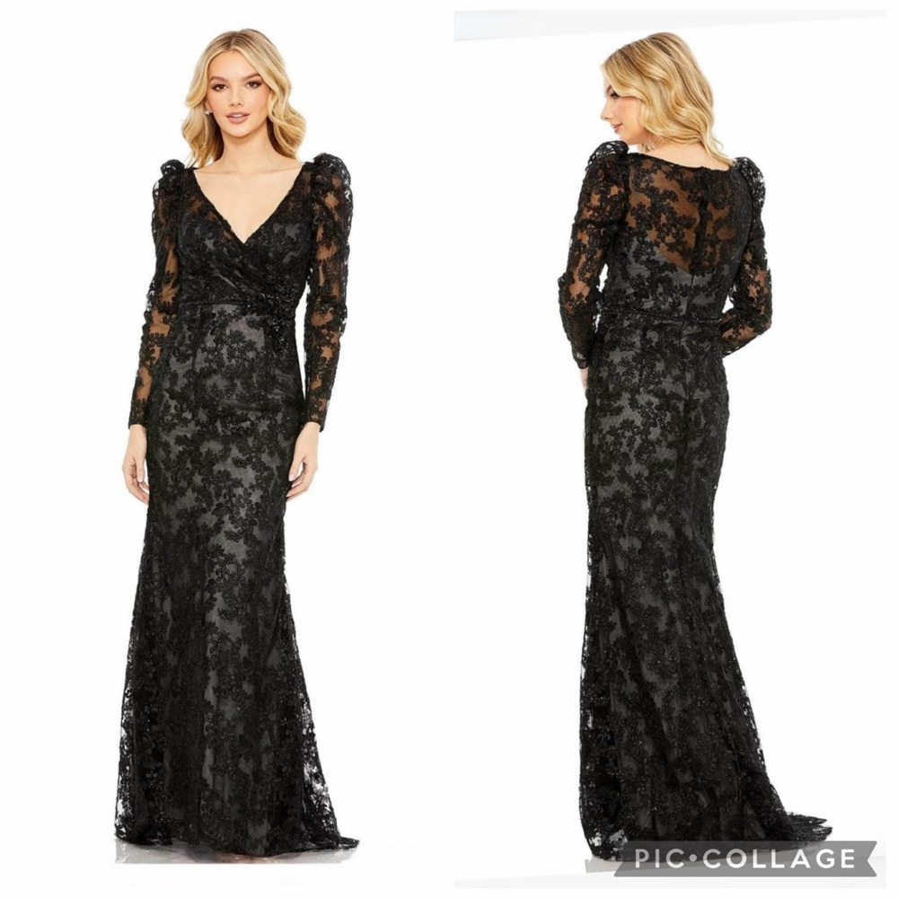NWT MAC DUGGAL 11324 Black Lace Sequin Beaded Gown Mother of Bride/Groom Formals